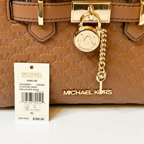 Michael Kors Hamilton XS MINI Satchel Shoulder Crossbody Bag MK Embossed Brown - Picture 16 of 16
